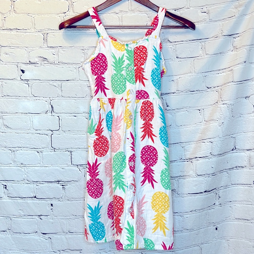 Wonder Nation White Pink Pineapple Sleeveless Sun Dress Size 7-8 Size Medium